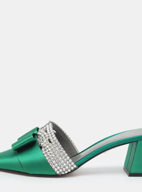 Gina Size 40.5 Green Crystals and Satin Mules