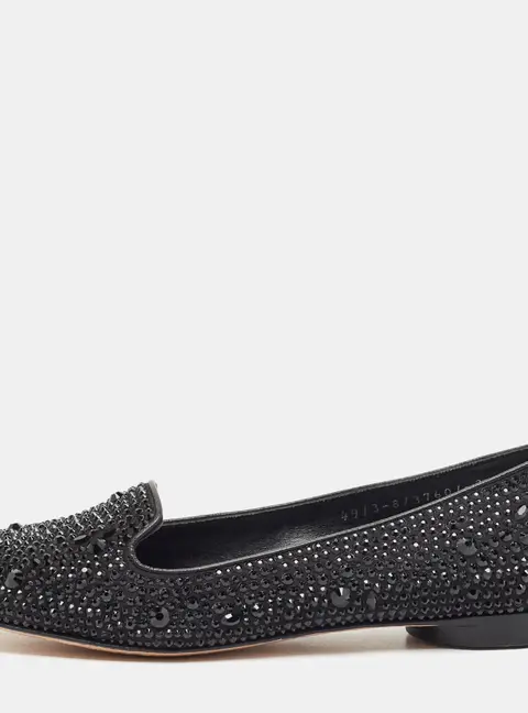 Gina Size 36 Black Satin Crystal Embellished Smoking Slippers