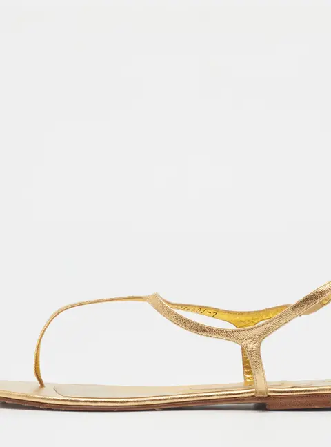 Gina Size 40 Gold Leather Thong Slingback Flat Sandals