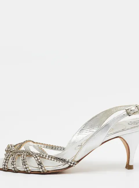 Gina Size 37 Silver Leather Slingback Sandals