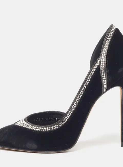Gina Size 39 Black Velvet Crystal Embellished D'orsay Pumps