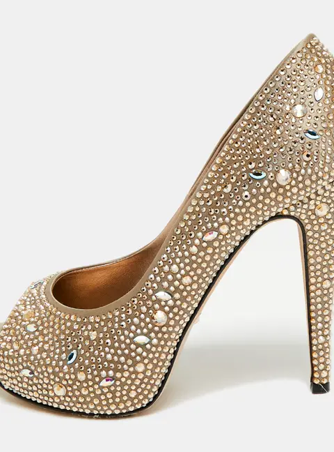 Gina Size 38.5 Gold Satin Peep Toe Pumps