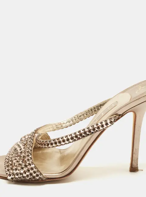 Gina Size 39 Gold Leather Crystal Embellished Slide Sandals