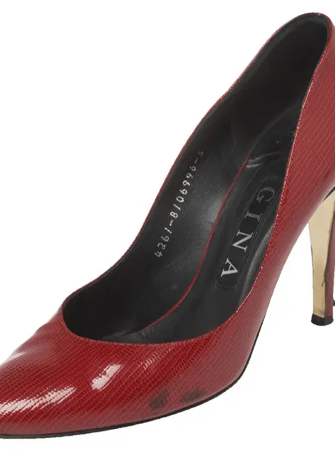 Gina Red Glossy Lizard Embossed Leather Pointed Toe Pumps Size 38
