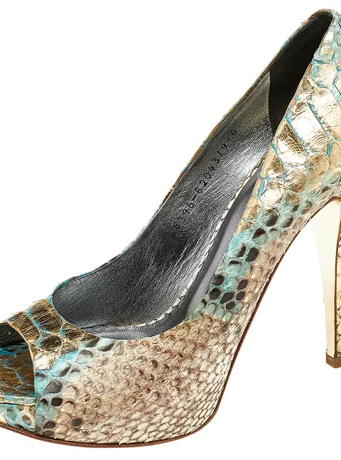 Gina Multicolor Python Leather Peep Toe Platform Pumps Size 39