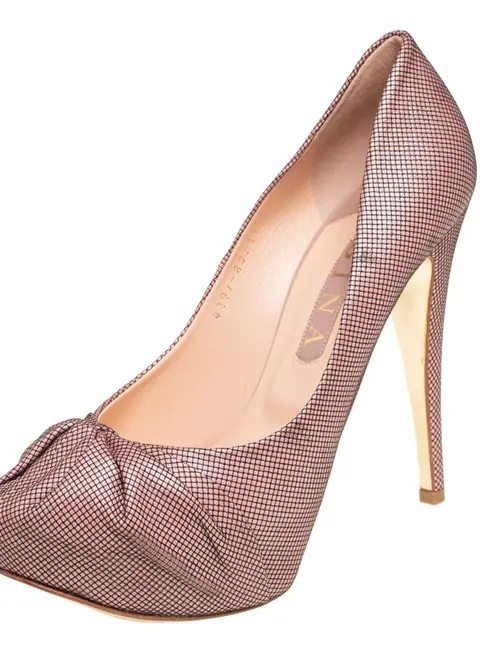 Gina Pink Textured Fabric Claire Platform Pumps Size 40.5