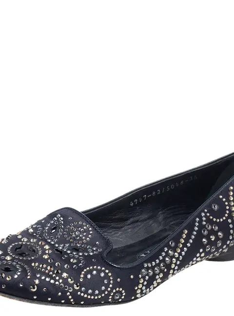 Gina Black Satin Studded Ballet Flats Size 36.5