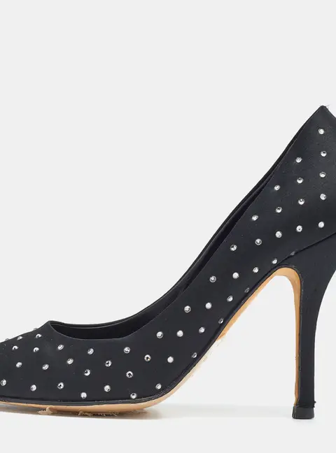 Gina Black Satin Crystal Embellished Pumps Size 38