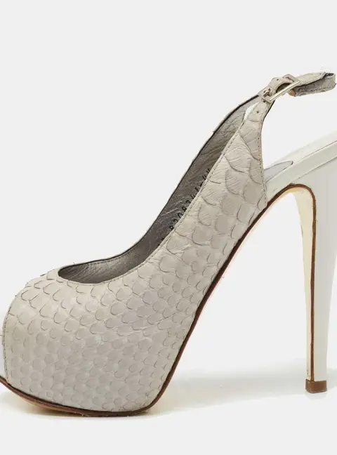 Gina Grey Python Leather Peep-Toe Platform Slingback Sandals Size 37.5