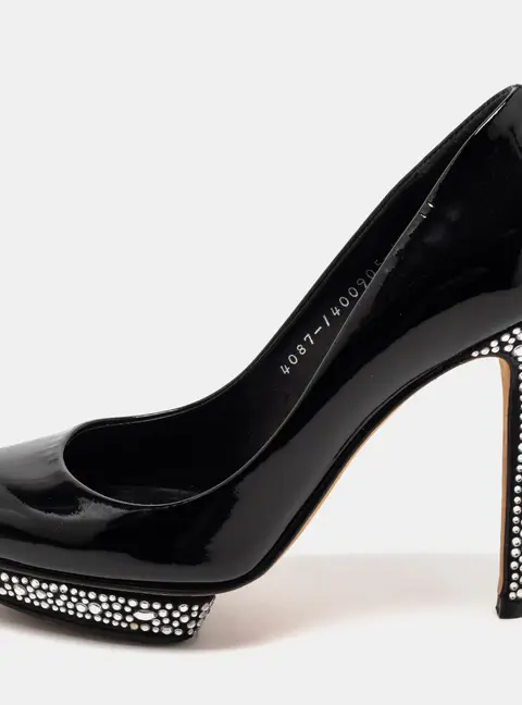 Gina Black Patent Leather Crystal Embellished Heel Platform Pumps Size 37.5