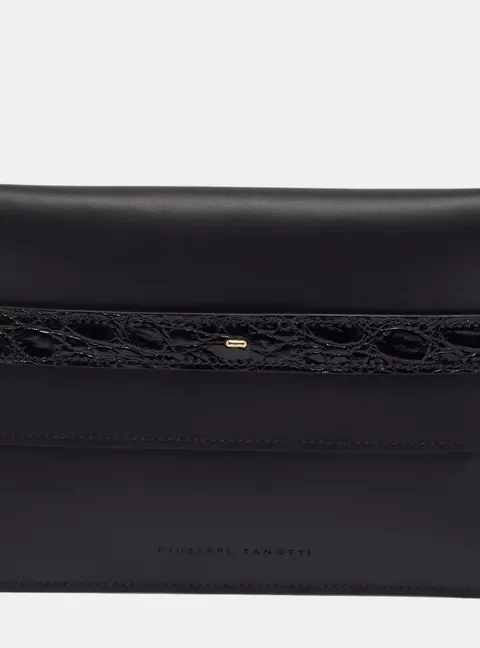 Giuseppe Flap Zanotti Black Croc Embossed and Leather Slim Clutch