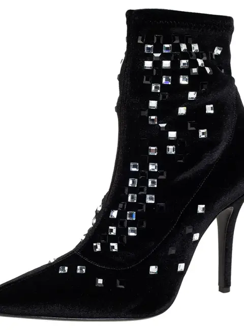 Giuseppe Zanotti Black Velvet Embellished Boots Size 37
