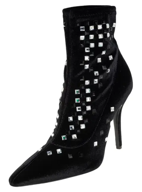 Giuseppe Zanotti Black Velvet Crystal Embellished Ankle Boots Size 36