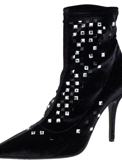 Giuseppe Zanotti Black Velvet Crystal Embellished Ankle Boots Size 39