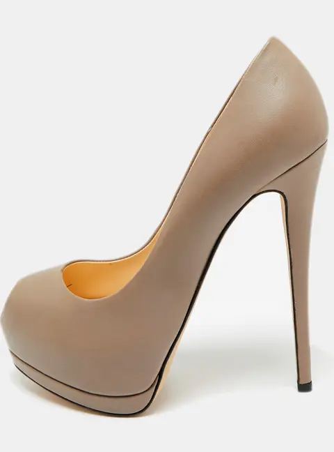 Giuseppe Zanotti Dark Beige Leather Peep Toe Platform Pumps Size 39.5