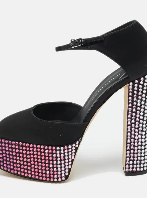Giuseppe Zanotti Black Satin Crystal Embellished Platform Sandals 40