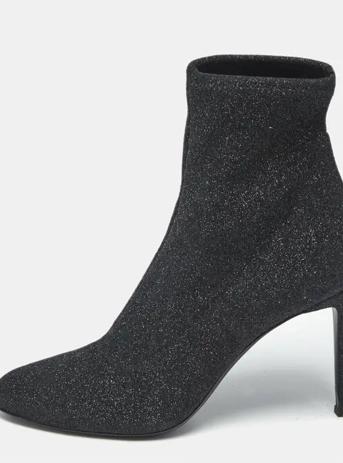 Giuseppe Zanotti Black Glitter Knit Fabric Ankle Boots Size 41