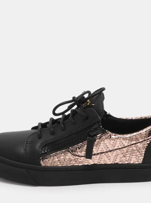 Giuseppe Zanotti Gail Size 38 Black/Rose Gold Leather Low Top Sneakers