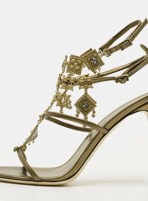 Giuseppe Zanotti Amira Size 37 Olive Green Leather Charm Embellished Gladiator Sandals