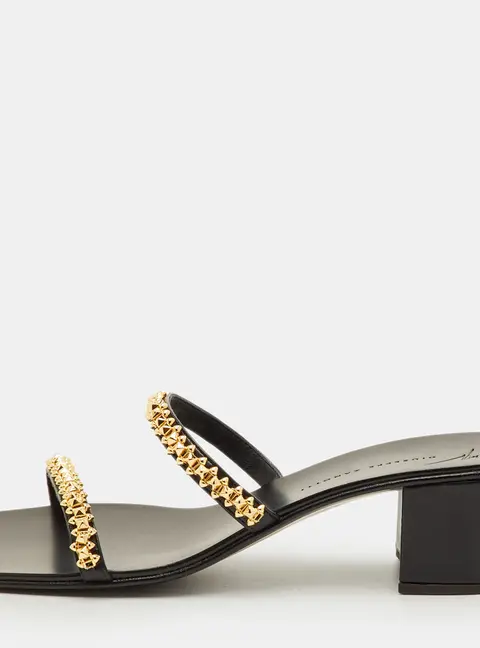 Giuseppe Zanotti Size 38 Black Leather Block Heel Slide Sandals