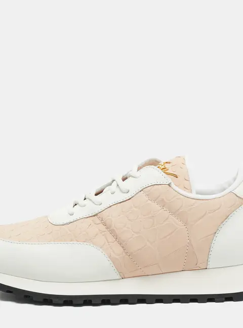 Giuseppe Zanotti Jimi Size 39 Pink/White Croc Embossed and Leather Low Top Sneakers