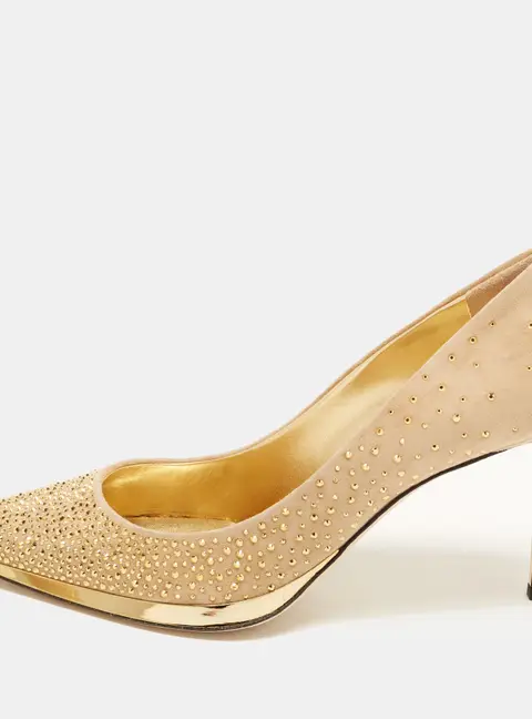 Giuseppe Zanotti Virgyn Size 40 Beige Suede Crystal Embellished Pumps