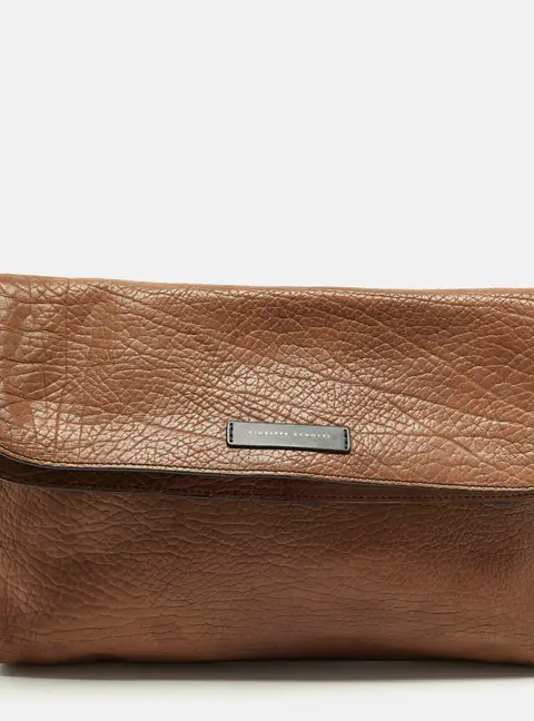 Giuseppe Zanotti Brown Pebbled Leather Oversized Zip Clutch