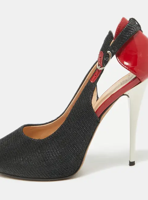 Giuseppe Zanotti Black Canvas and Patent Leather Peep Toe Pumps Size 36
