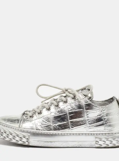 Giuseppe Zanotti Silver Croc Embossed Leather Blabber Low Top Sneakers Size 38