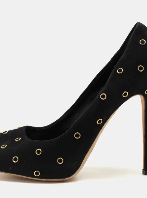 Giuseppe Zanotti Black Suede Embellished Peep Toe Pumps Size 37.5