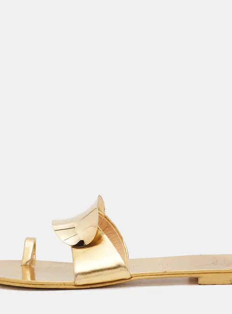 Giuseppe Zanotti Gold Leather Toe Ring Flat Slides Size 39