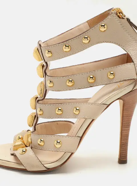Giuseppe Zanotti Beige Leather Embellished Ankle Strap Sandals Size 36.5