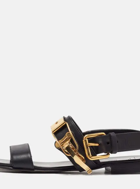 Giuseppe Zanotti Black Leather Zak Flat Sandals Size 41