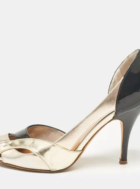 Giuseppe Zanotti Gold/Black Leather and Patent D'orsay Pumps Size 37