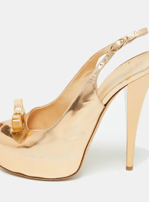 Giuseppe Zanotti Gold Leather Peep Toe Platform Slingback Sandals Size 38.5