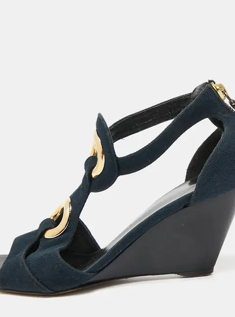 Giuseppe Zanotti Blue Canvas Wedge Sandals Size 36
