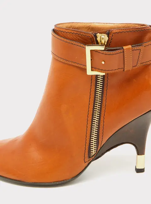 Giuseppe Zanotti Tan Leather Buckle Detail Ankle Length Boots Size 37.5