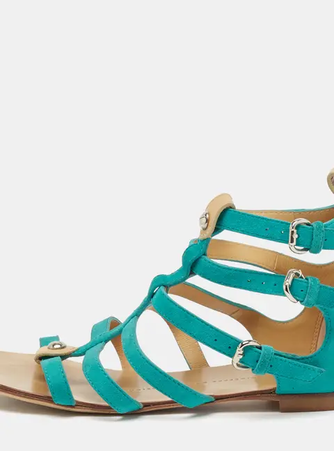 Giuseppe Zanotti Blue Suede Strappy Flat Slides Size 36
