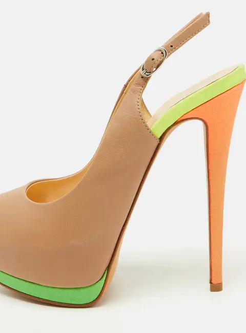 Giuseppe Zanotti Multicolor Leather Peep Toe Platform Slingback Pumps Size 38