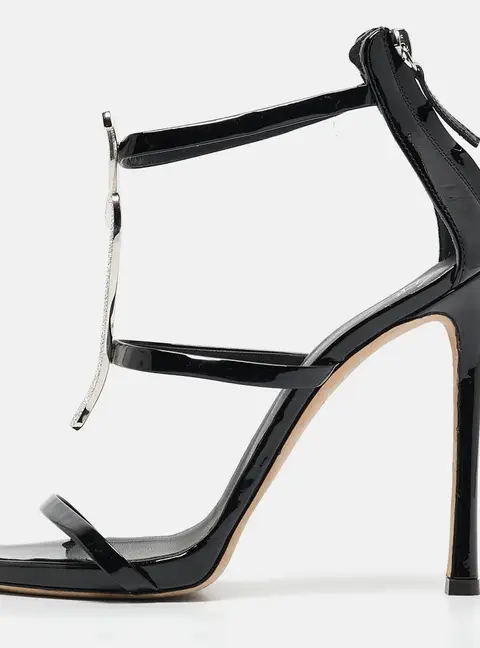 Giuseppe Zanotti Black Patent Leather Crystal Embellished Harmony G Sandals Size 38