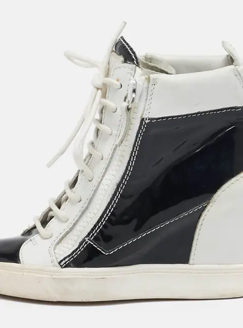 Giuseppe Zanotti Black/White Leather and Patent Leather Lorenz Wedge Sneakers Size 36