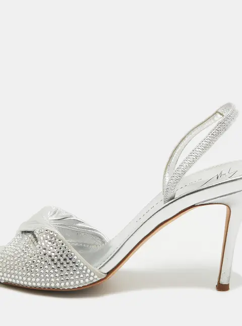 Giuseppe Zanotti Silver Leather Crystal Embellished Slingback Sandals Size 36
