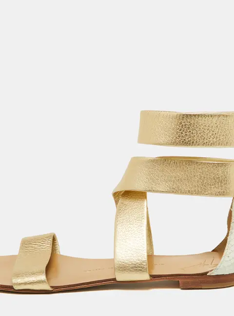 Giuseppe Zanotti Gold/White Python Embossed Leather Ankle Cuff Flat Sandals Size 38
