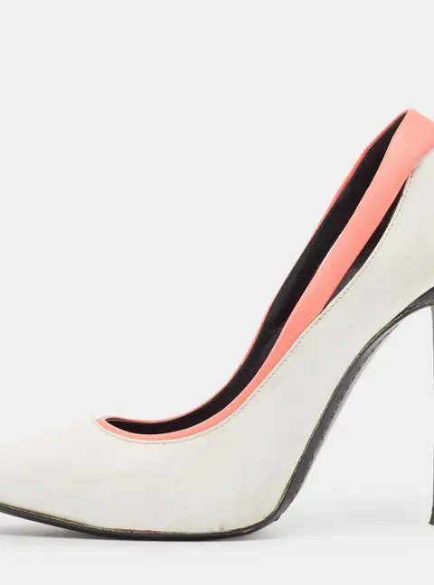 Giuseppe Zanotti White/Pink Leather Pointed Toe Pumps Size 37