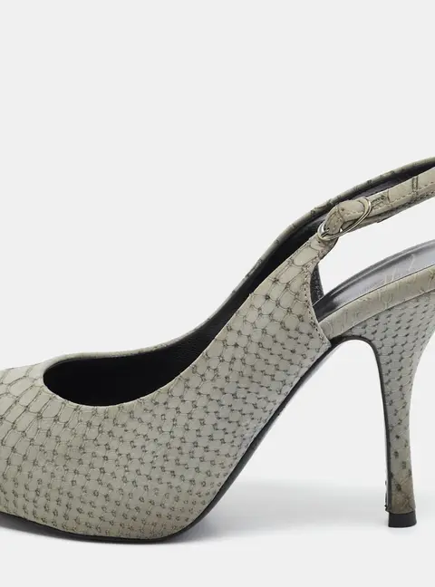 Giuseppe Zanotti Grey Embossed Python Peep Toe Platform Slingback Pumps Size 37.5