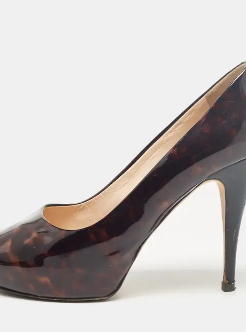 Giuseppe Zanotti Brown/Black Printed Patent Leather Peep Toe Pumps Size 38.5