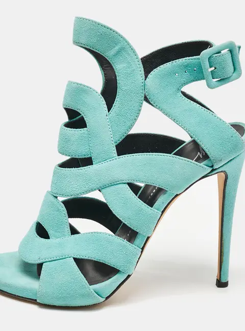 Giuseppe Zanotti Blue Suede Cutout Caged Sandals Size 38
