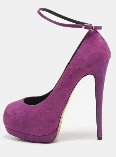 Giuseppe Zanotti Magenta Pink Suede Platform Peep Toe Ankle Strap Pumps Size 35