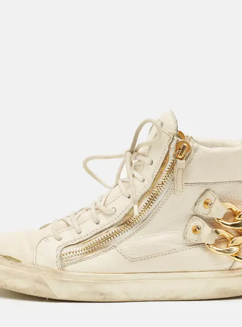 Giuseppe Zanotti Cream Leather Chain Detail High Top Sneakers Size 39.5