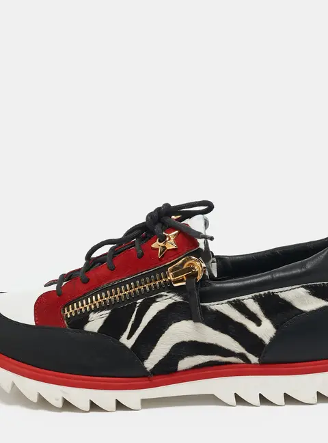 Giuseppe Zanotti Multicolor Zebra Print Pony Hair and Leather Lace Up Sneakers Size 42.5